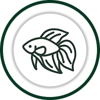 Fish icon: a line drawing inside a green ring