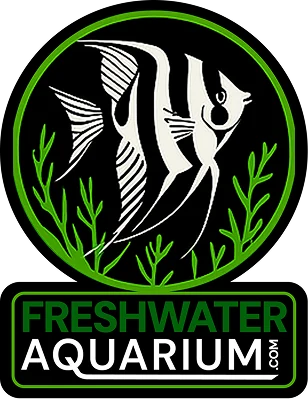 The primary logo: a circular angelfish badge above a Freshwater Aquarium dot com banner