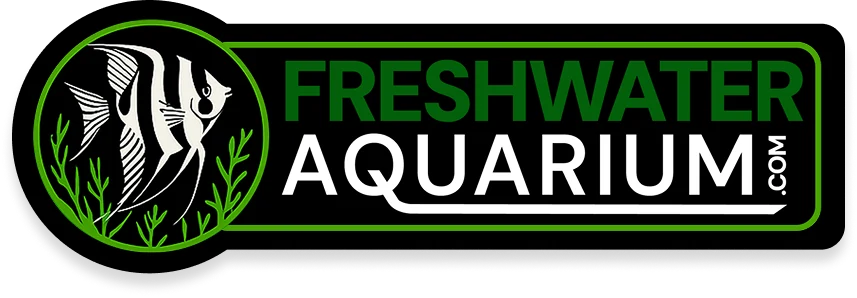 The FreshwaterAquarium.com horizontal logo: an angelfish badge beside a name banner