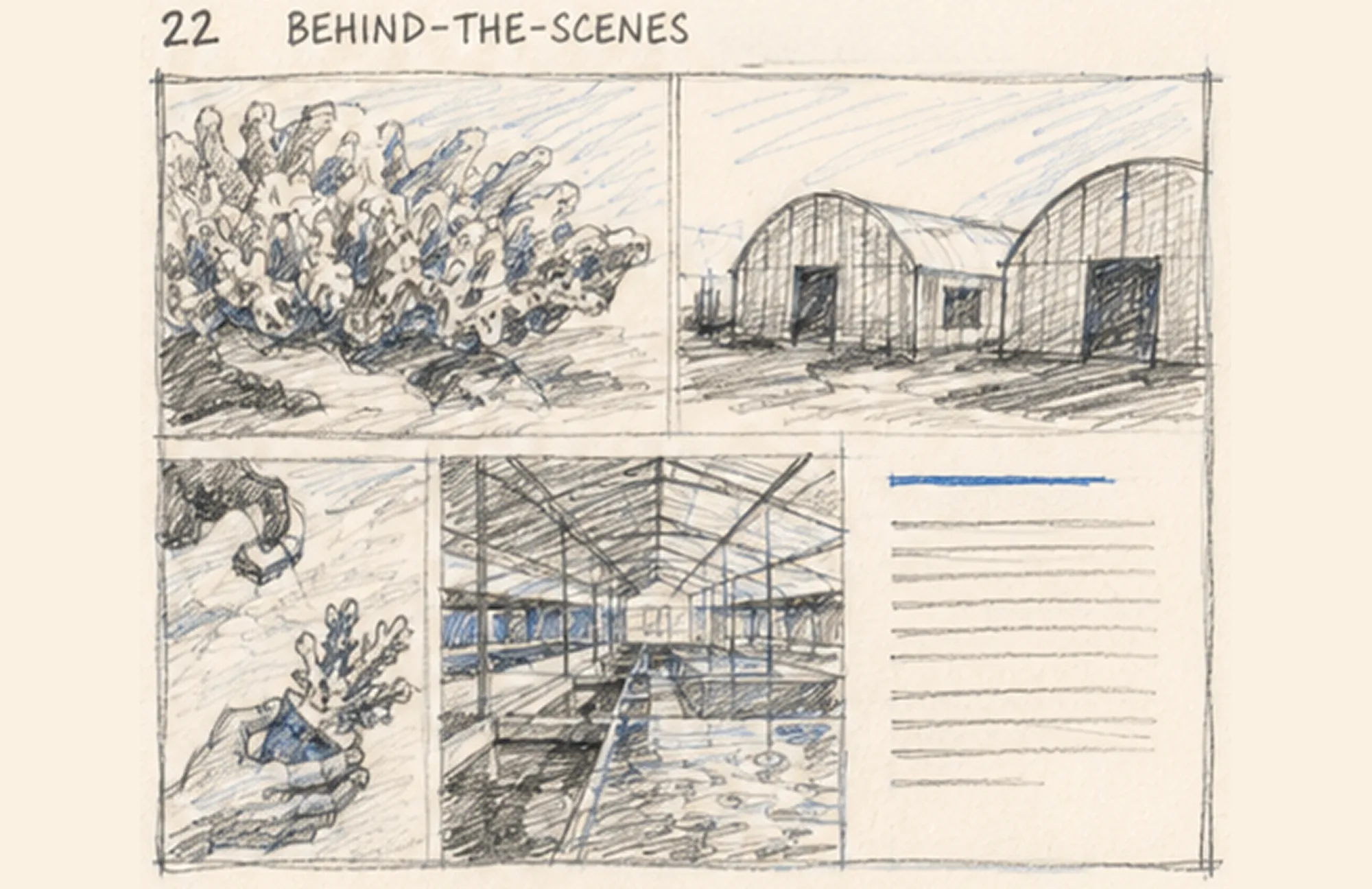 The hand-drawn concept sketch for ORA behind the scenes
