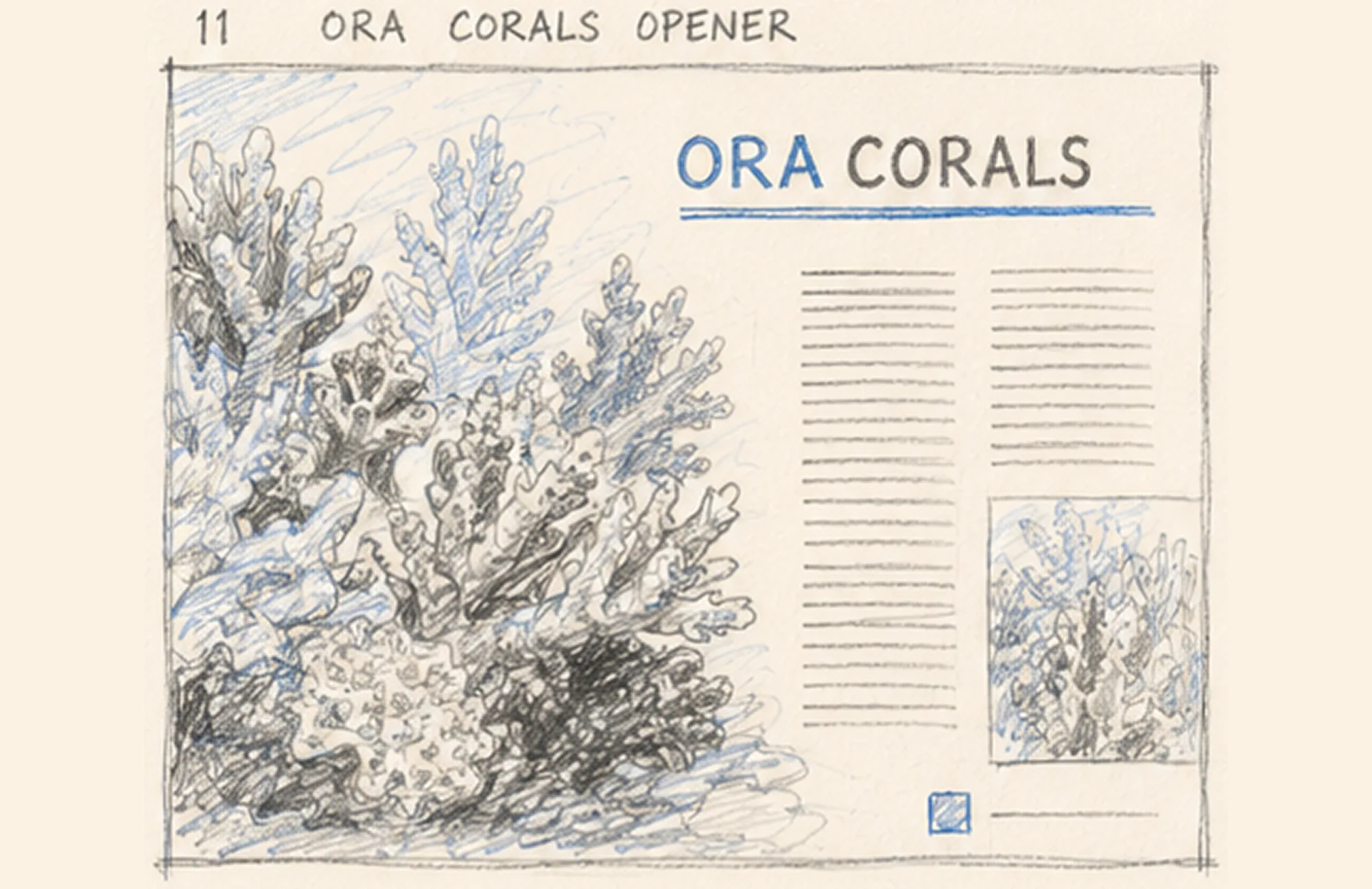 The hand-drawn concept sketch for ORA Corals