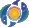 A logo of two blue fish circling a sun