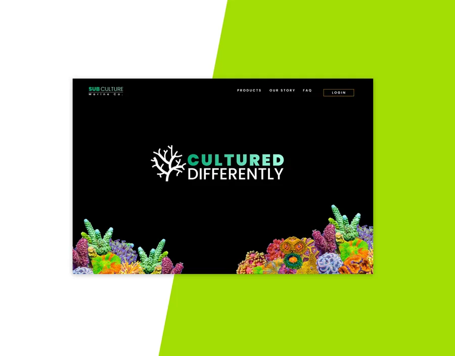 The Subculture Marine website concept, headed Cultured Differently, in black and acid green